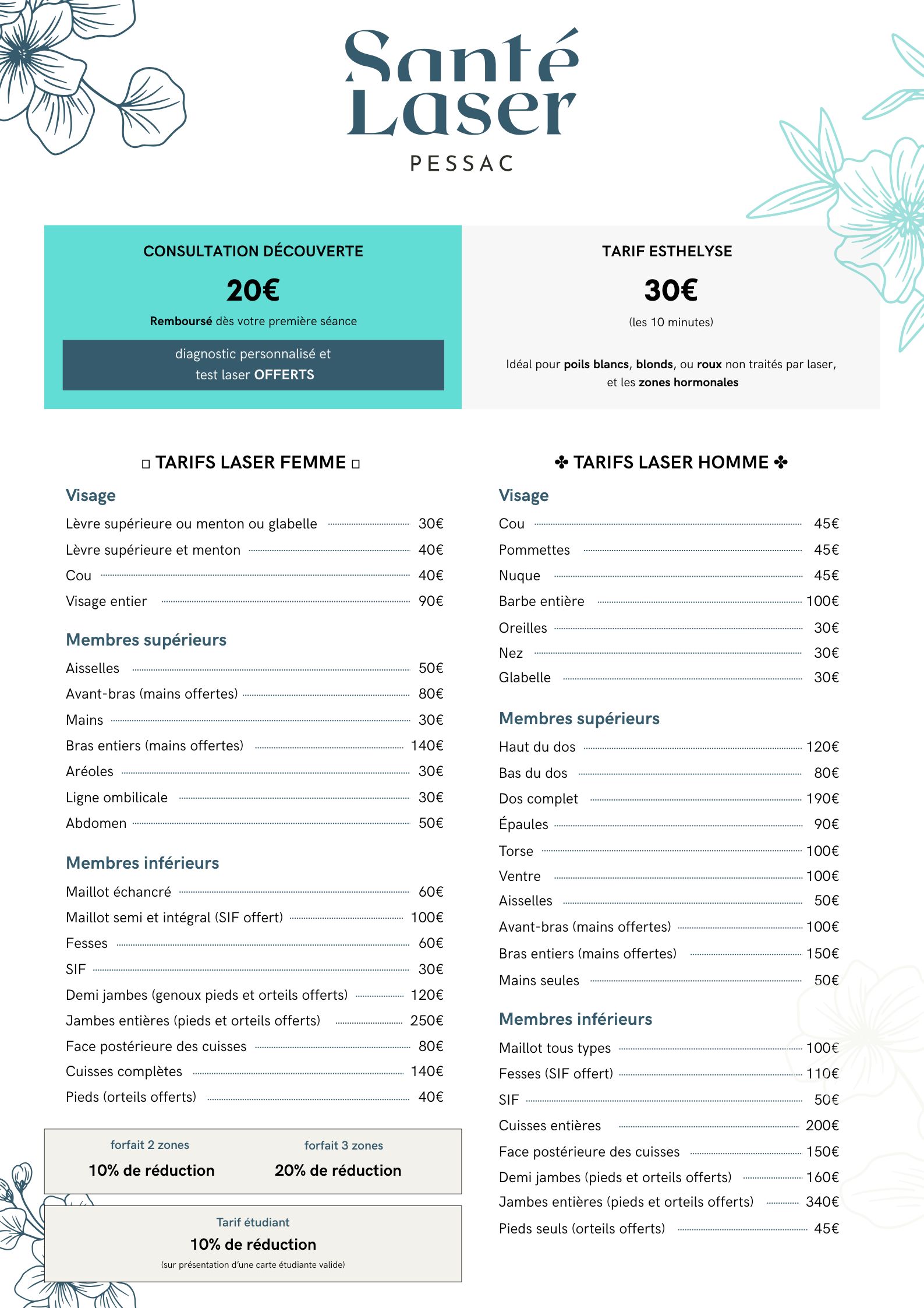 Grille tarifaire complète - Santé Laser Pessac